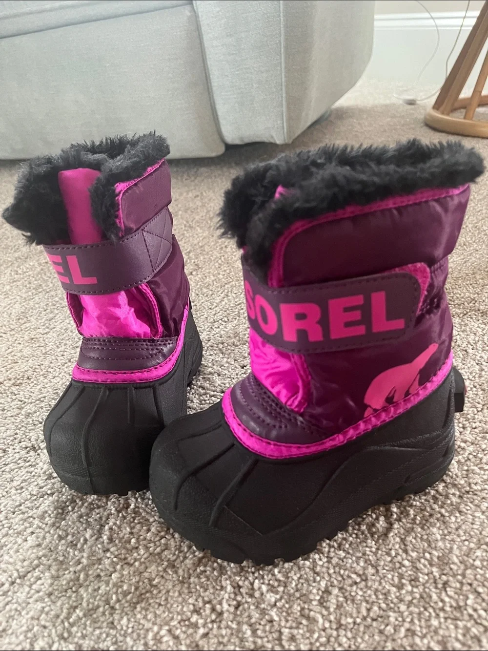 Sorel Kids Pink & Black Faux Fur Snow Boots